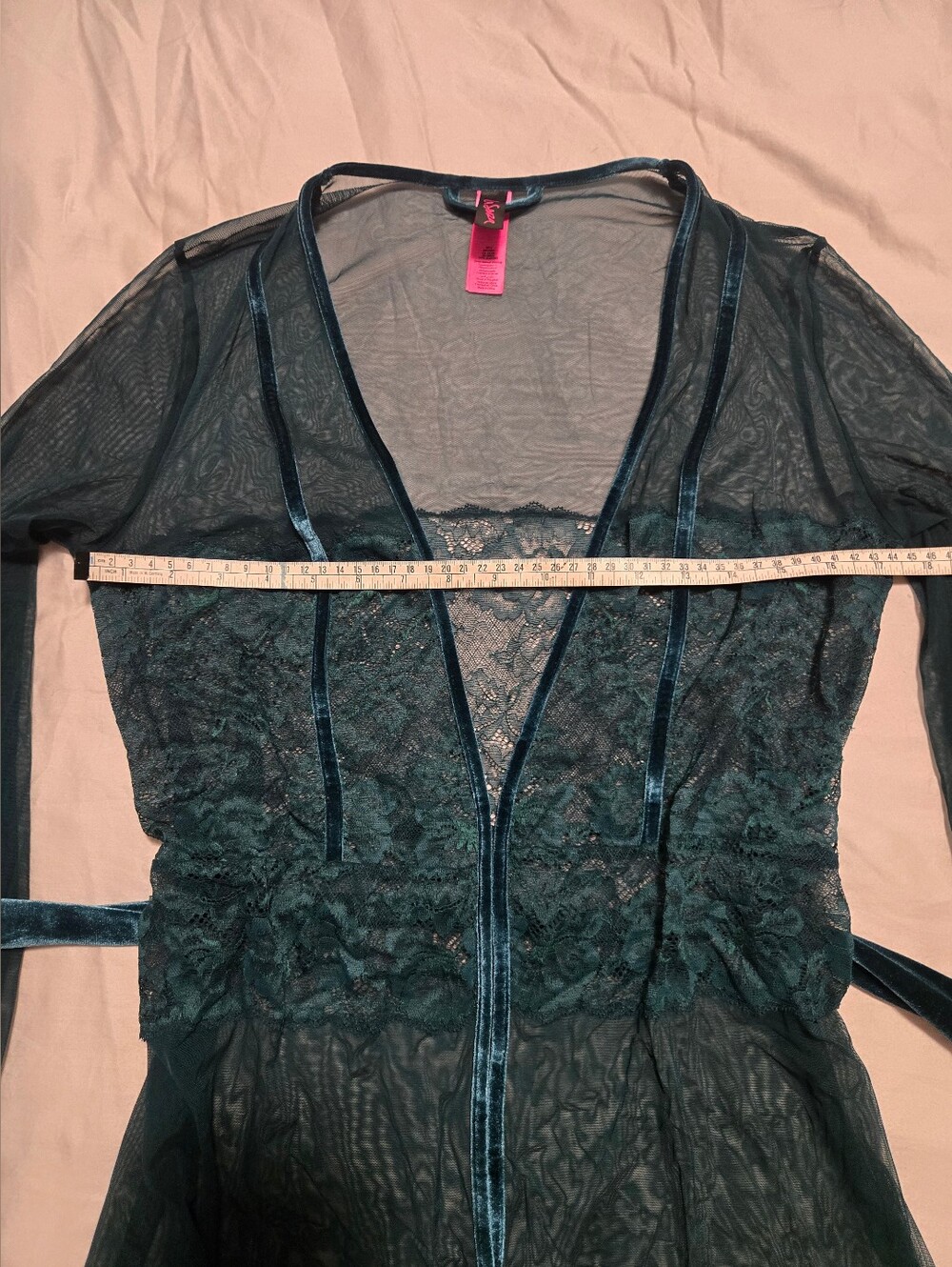 La Senza Sheer Lace Velvet Robe In Dark Emerald Green - Picture 13 of 14